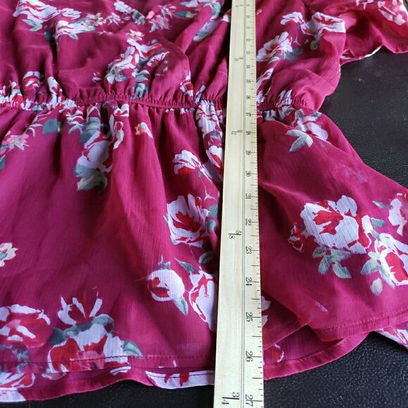 NWT Maurices Blouse Size XXL Burgundy Floral V Neck Ruffle Coquette Victorian - Picture 9 of 10